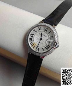 Cartier Ballon Bleu 42mm watch reference W4BB0015 with factory diamond-set bezel (front view).
