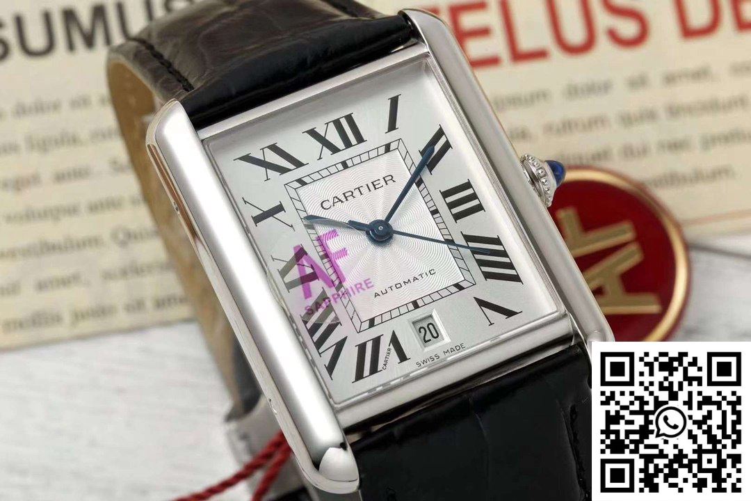 Cartier Tank CRWSTA0053 AF Factory 31mm Stainless Steel White Dial Black Band Cartier Tank CRWSTA0053 AF Factory 31mm Stainless Steel White Dial Black Band - Image 3